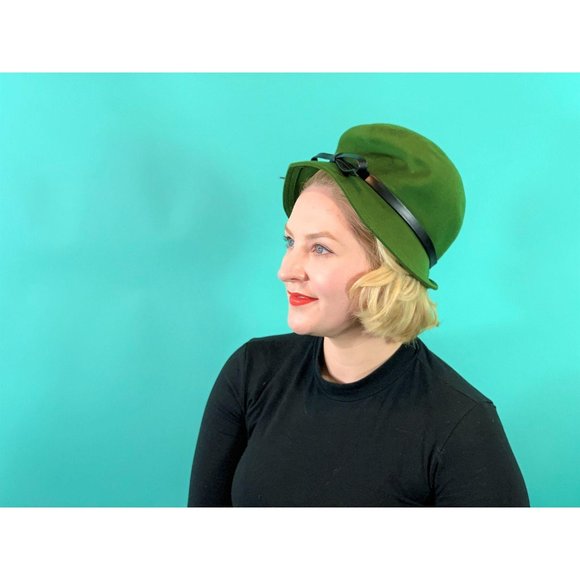 Vintage 1960s Green Hat Tall Mod Wool Bowler Hat main image 10